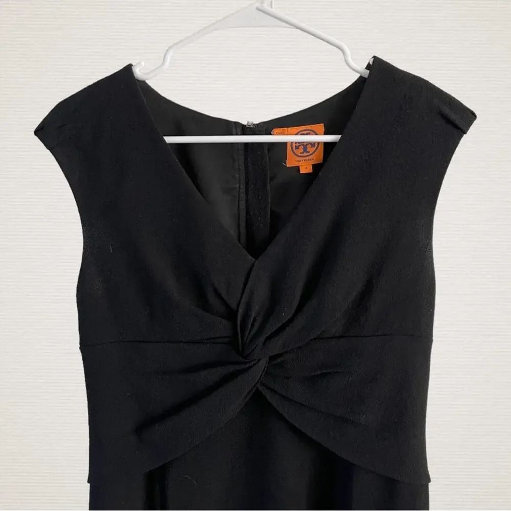 Tory Burch Patrice Sheath Dress Black Twist Front Womens Size 4 Work Cocktail